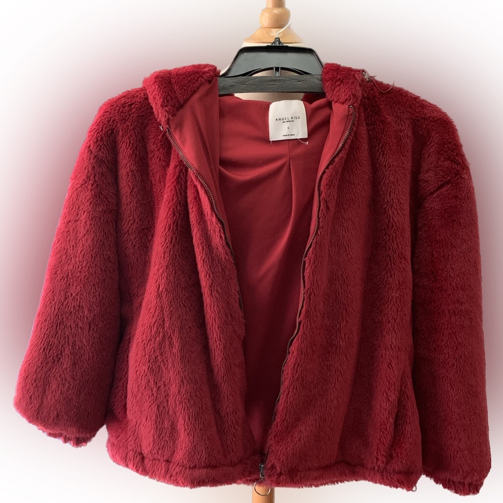 Angel Kiss Los Angeles Faux-fur Women’s Red Bomber Jacket